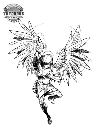 tatouage ephemere ange stylise Tatouage éphémère ange stylisé