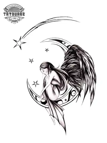 tatouage ephemere ange sur lune Tatouage éphémère ange sur lune