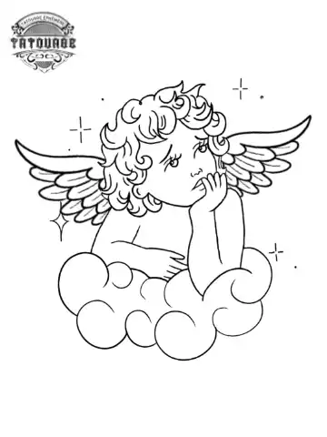 tatouage ephemere ange sur un nuage Tatouage éphémère ange sur un nuage