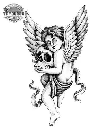 tatouage ephemere ange tete de mort Tatouage éphémère ange tête de mort
