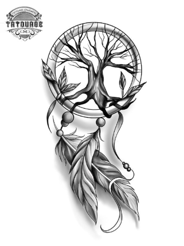 Tatouage éphémère attrape rêve arbre de vie
