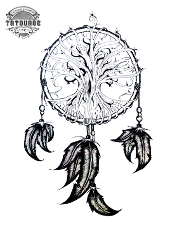 tatouage ephemere attrape reve avec arbre de vie Tatouage éphémère attrape rêve avec arbre de vie