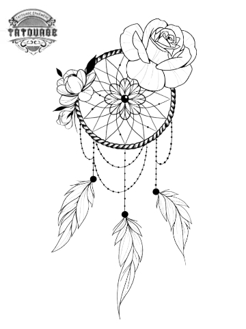 Tatouage éphémère attrape rêve avec fleur