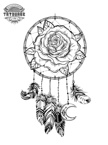 Tatouage éphémère attrape rêve avec rose
