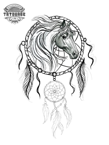 tatouage ephemere attrape reve avec tete de cheval Tatouage éphémère attrape rêve avec tête de cheval