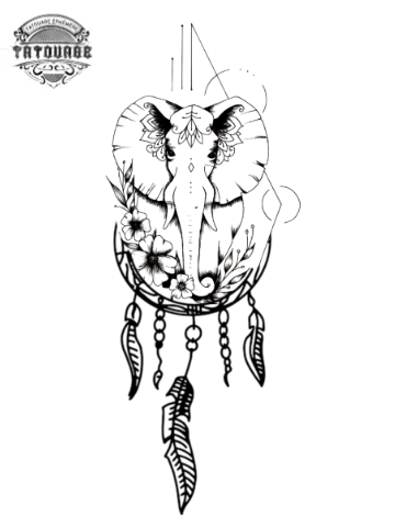 tatouage ephemere attrape reve elephant Tatouage éphémère attrape rêve éléphant
