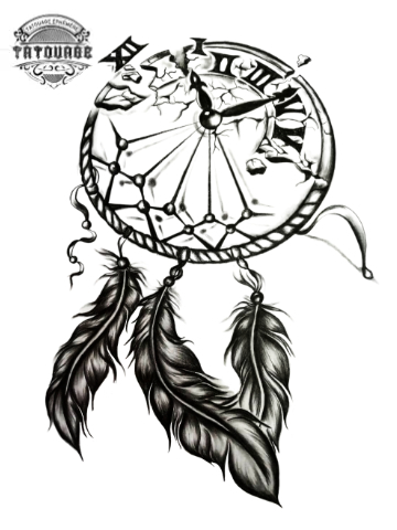 Tatouage éphémère attrape rêve horloge