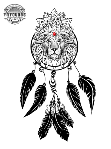 tatouage ephemere attrape reve lion Tatouage éphémère attrape rêve lion