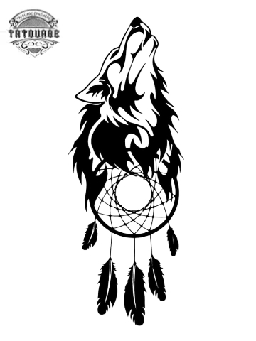 Tatouage éphémère attrape rêve loup
