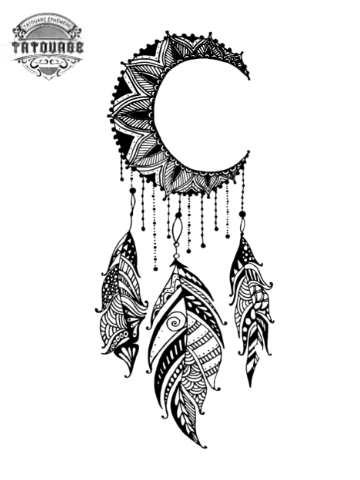 Tatouage éphémère attrape rêve lune