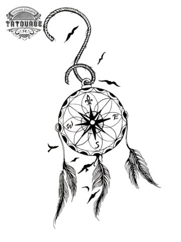 tatouage ephemere attrape reve rose des vents Tatouage éphémère attrape rêve rose des vents