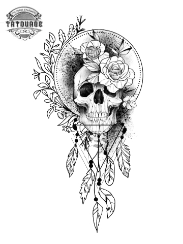 tatouage ephemere attrape reve tete de mort Tatouage éphémère attrape rêve tête de mort