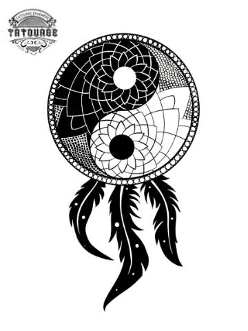 tatouage ephemere attrape reve yin yang Tatouage éphémère attrape rêve yin yang