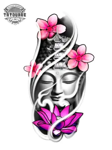 tatouage ephemere bouddha fleur de cerisier Tatouage éphémère bouddha fleur de cerisier