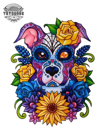 tatouage ephemere chien tete de mort Tatouage éphémère chien tête de mort