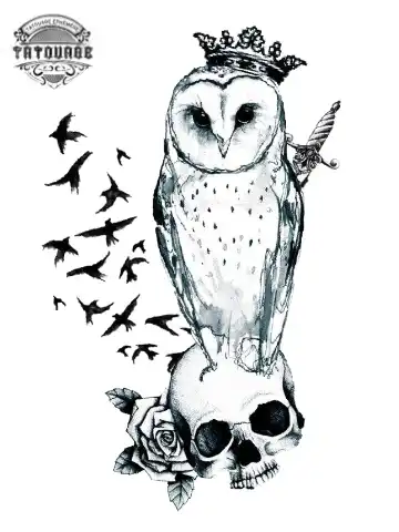 tatouage ephemere chouette crane Tatouage éphémère chouette crâne