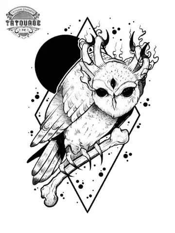 tatouage ephemere chouette geometrique Tatouage éphémère chouette géométrique
