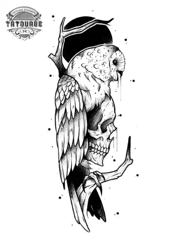 tatouage ephemere chouette tete de mort Tatouage éphémère chouette tête de mort