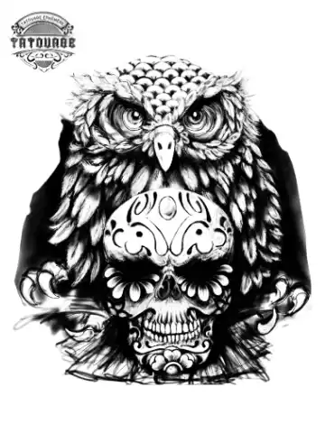 tatouage ephemere chouette tete de mort mexicaine Tatouage éphémère chouette tête de mort mexicaine
