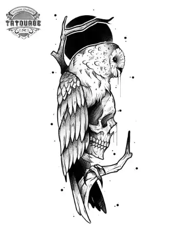 tatouage ephemere chouette tete de mort Tatouage éphémère chouette tête de mort