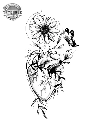 tatouage ephemere coeur humain fleur Tatouage éphémère coeur humain fleur
