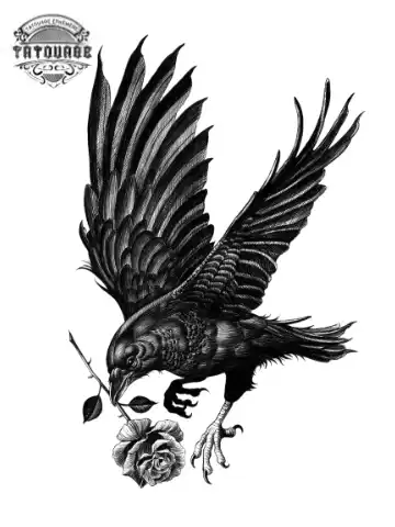 tatouage ephemere corbeau avec rose Tatouage éphémère corbeau avec rose