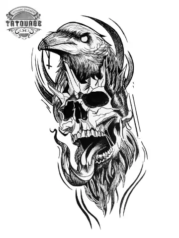 tatouage ephemere corbeau avec tete de mort Tatouage éphémère corbeau avec tête de mort
