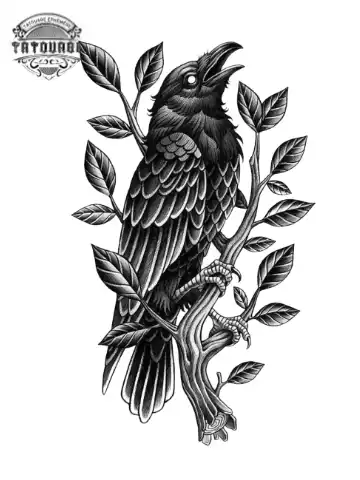 tatouage ephemere corbeau branche Tatouage éphémère corbeau branche