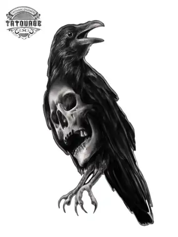 tatouage ephemere corbeau et crane Tatouage éphémère corbeau et crane