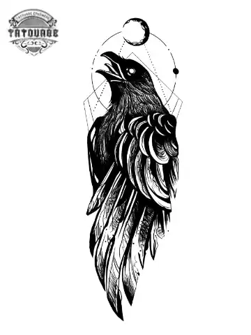 tatouage ephemere corbeau geometrique Tatouage éphémère corbeau géométrique