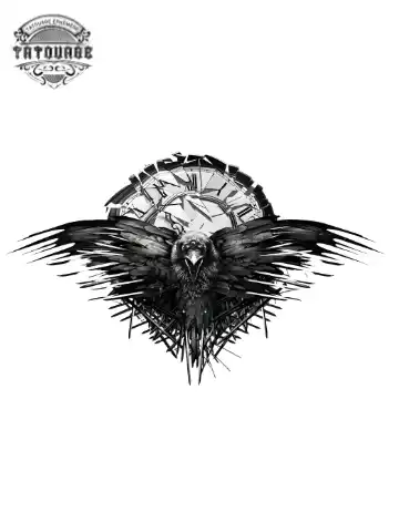 tatouage ephemere corbeau horloge Tatouage éphémère corbeau horloge