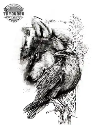 tatouage ephemere corbeau loup Tatouage éphémère corbeau loup