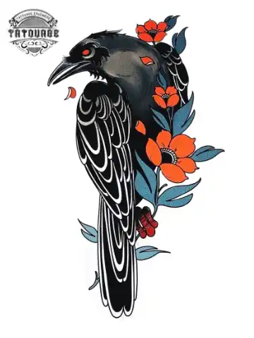 tatouage ephemere corbeau old school Tatouage éphémère corbeau old school