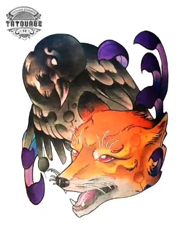 tatouage ephemere corbeau renard Tatouage éphémère corbeau renard