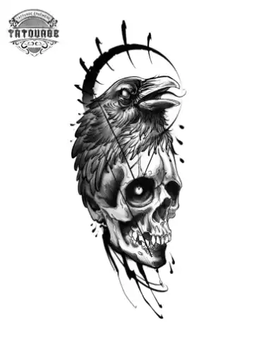 tatouage ephemere corbeau tete de mort Tatouage éphémère corbeau tête de mort