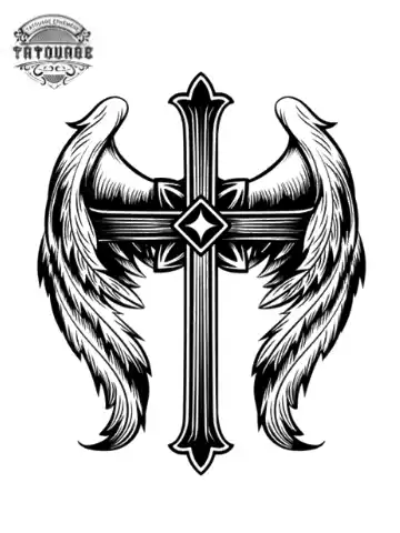 Tatouage éphémère croix aile d’ange
