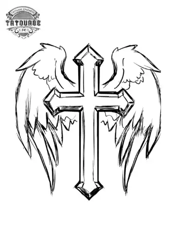 Tatouage éphémère croix avec ailes d’ange