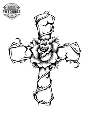 Tatouage éphémère croix avec fleur