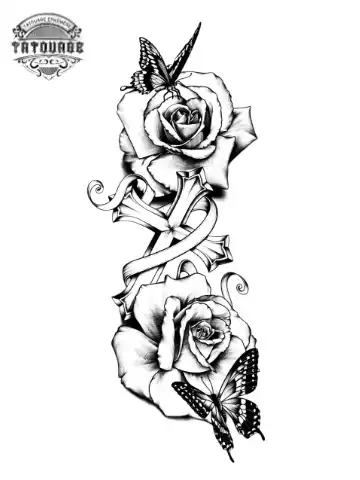 tatouage ephemere croix avec une rose Tatouage éphémère croix avec une rose