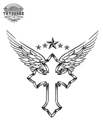 Tatouage éphémère croix et ailes