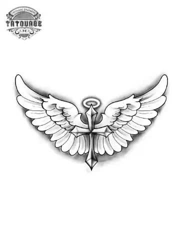 tatouage ephemere croix et ange Tatouage éphémère croix et ange