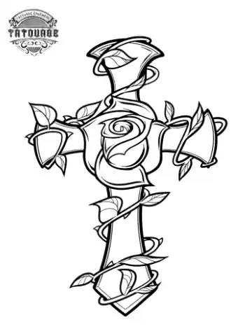 Tatouage éphémère croix rose