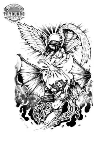 tatouage ephemere femme ange ou demon Tatouage éphémère femme ange ou démon