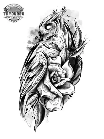 tatouage ephemere hibou fleur Tatouage éphémère hibou fleur