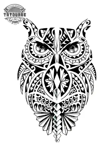 tatouage ephemere hibou maorie Tatouage éphémère hibou maorie