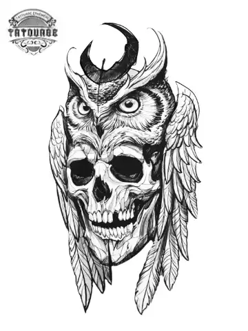 tatouage ephemere hibou tete de mort Tatouage éphémère hibou tête de mort