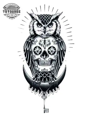 tatouage ephemere hibou tete de mort mexicaine Tatouage éphémère hibou tête de mort mexicaine