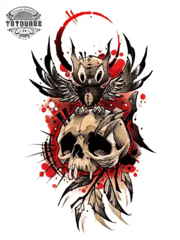 tatouage ephemere hiboux crane Tatouage éphémère hiboux crâne
