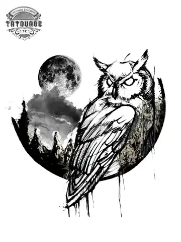tatouage ephemere hiboux lune Tatouage éphémère hibou lune