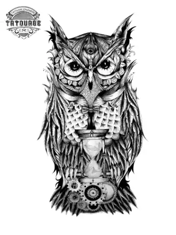 tatouage ephemere hiboux sablier Tatouage éphémère hibou sablier